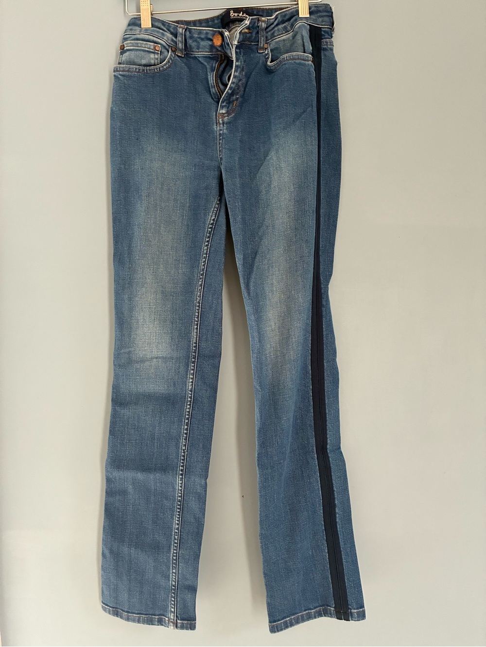 Boden Blue Straight-Leg Jeans with Navy Side Stripe